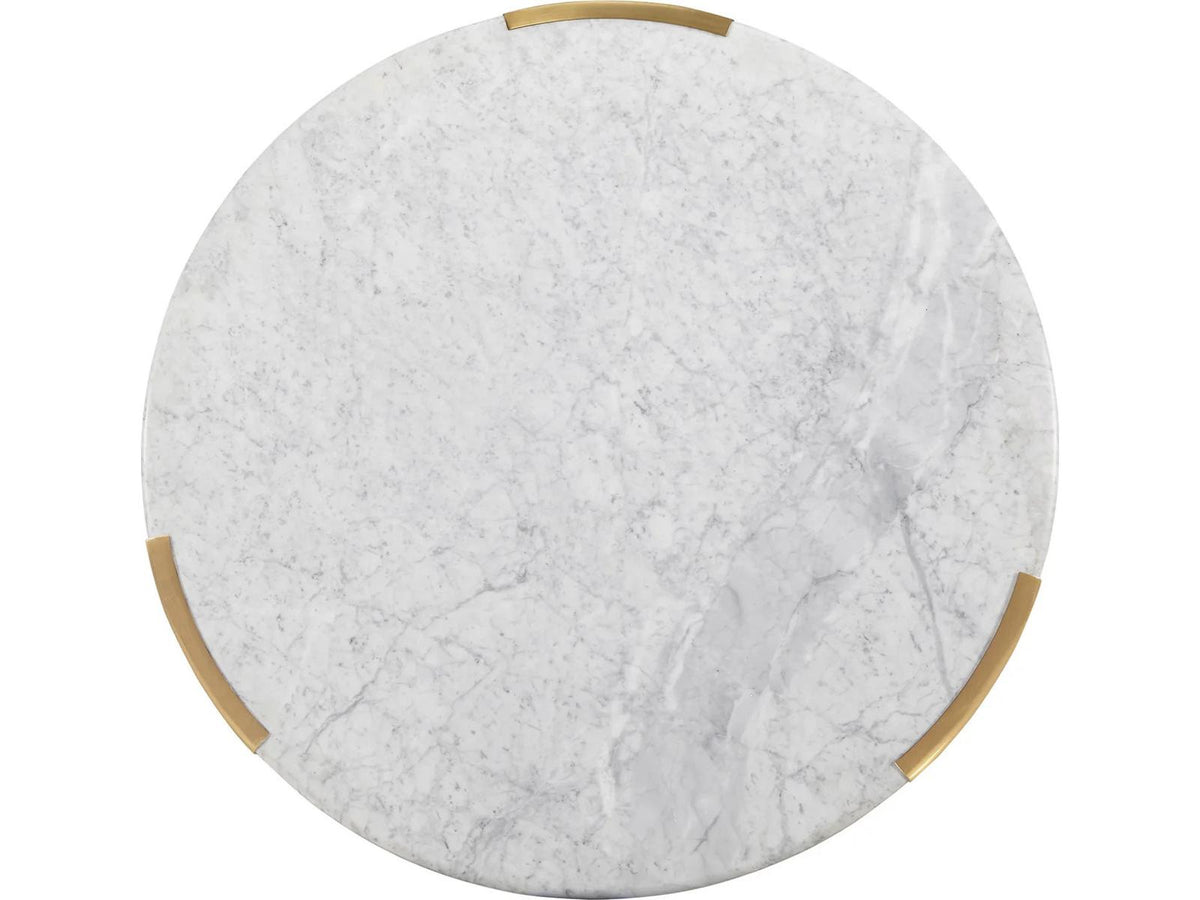 Chloe Round Coffee Table with White Carrera Marble Top and Brass Base