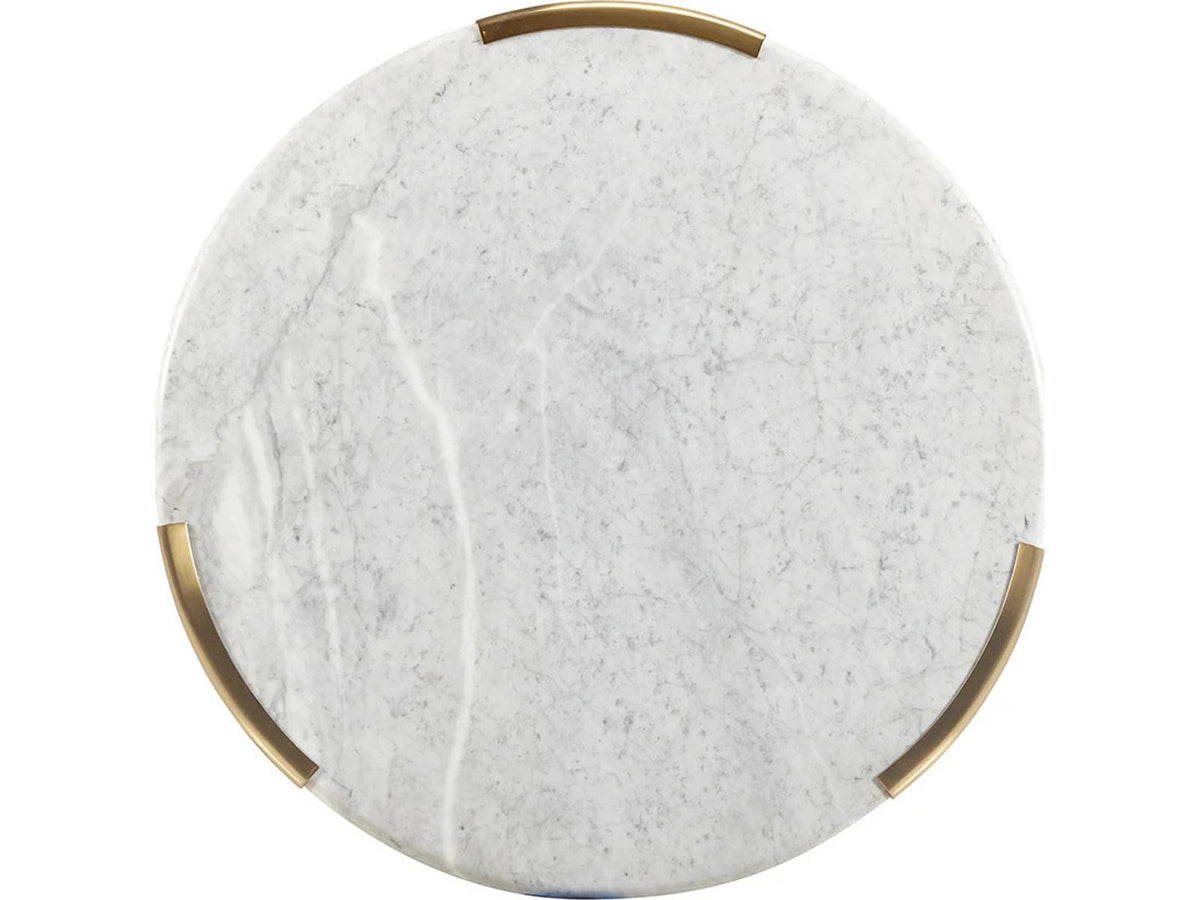 Chloe Round Marble Top Coffee Table in Polished Brass and White Carrara
