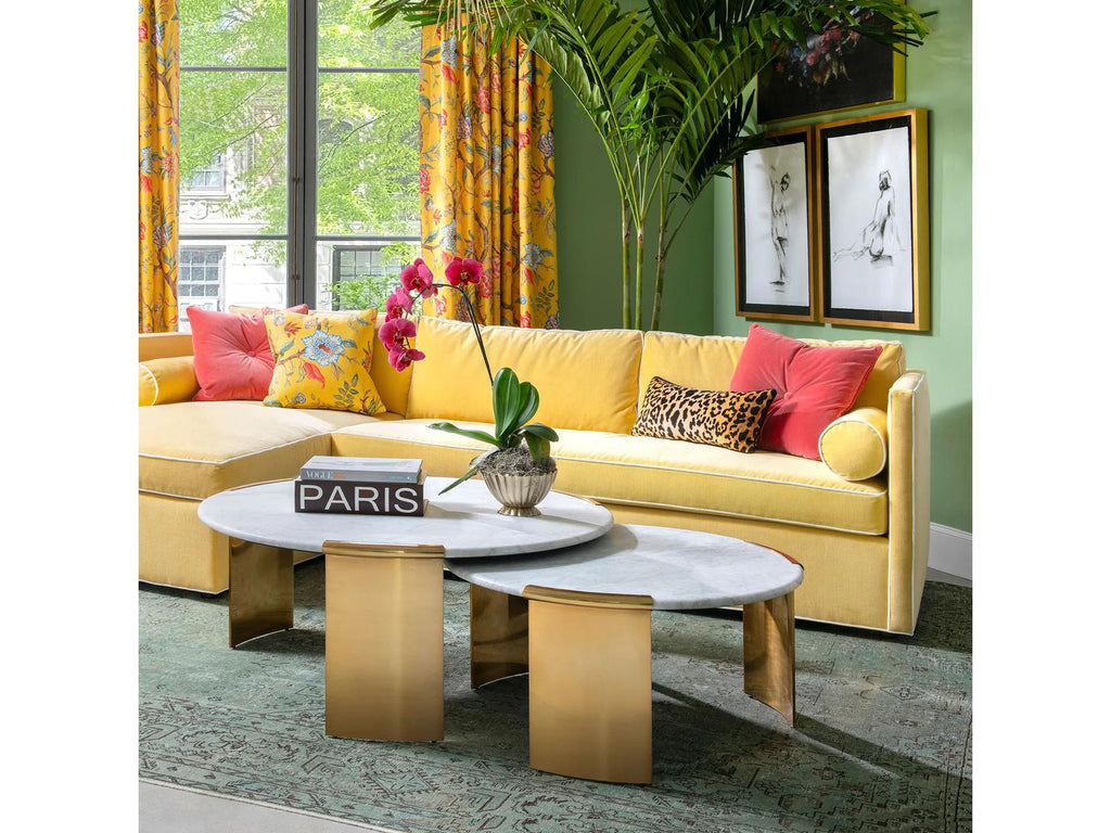 Chloe Round Marble Top Coffee Table in Polished Brass and White Carrara