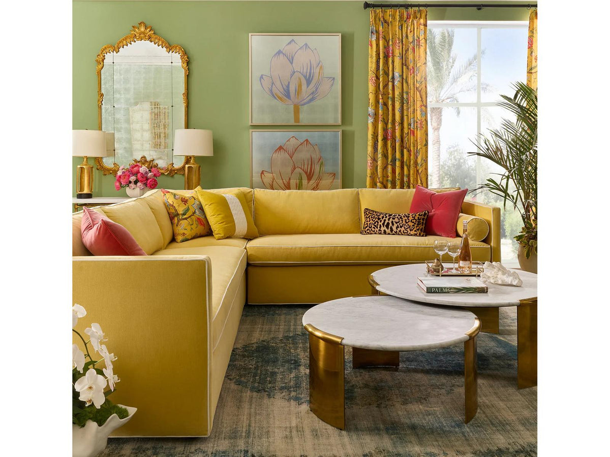 Chloe Round Marble Top Coffee Table in Polished Brass and White Carrara