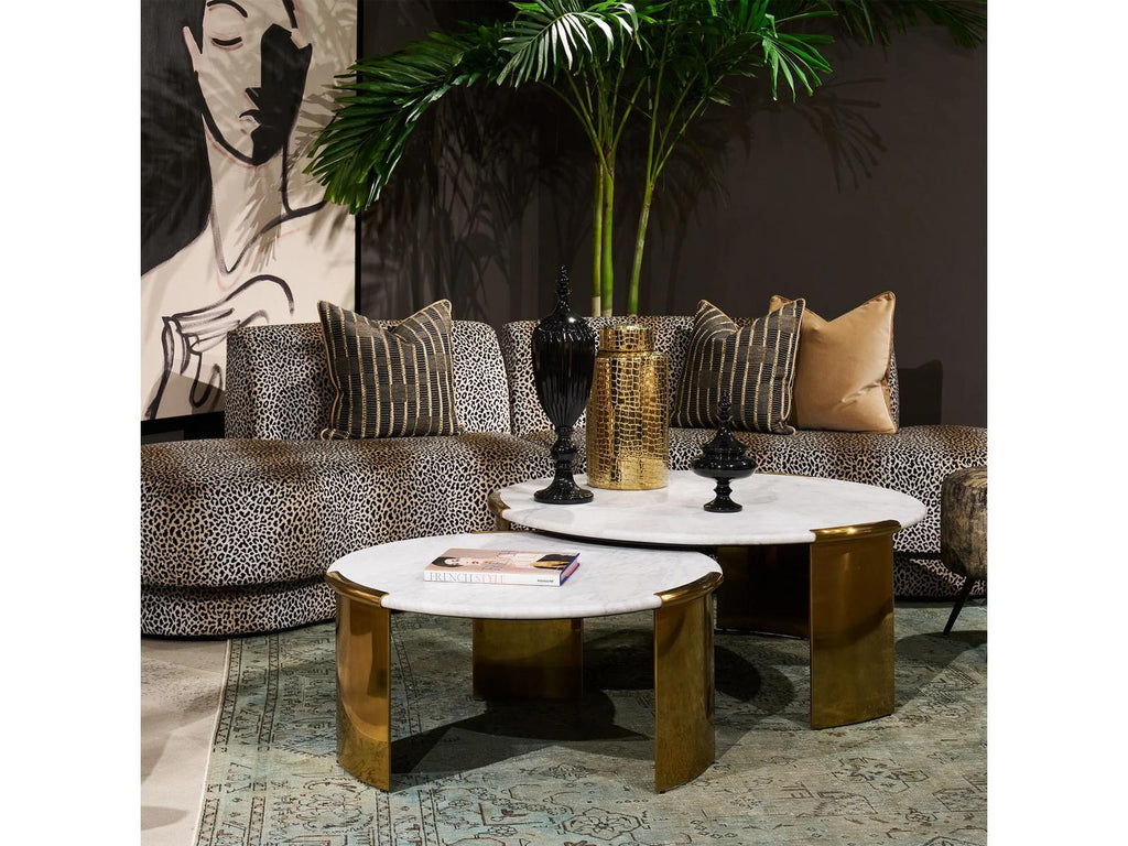 Chloe Round Marble Top Coffee Table in Polished Brass and White Carrara