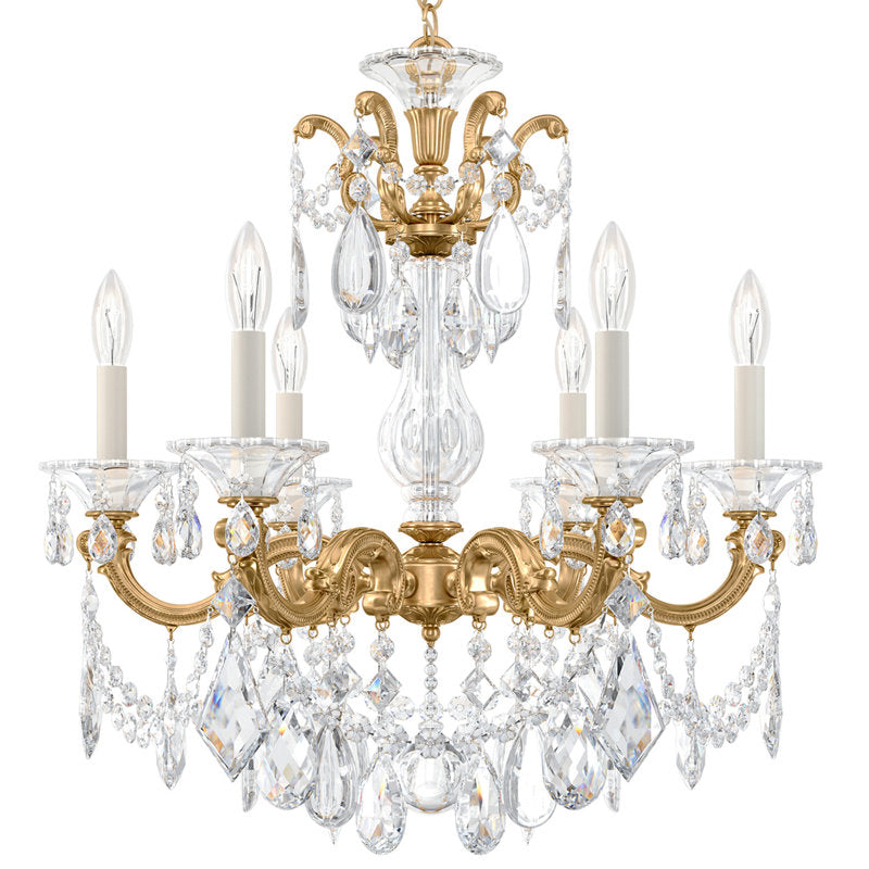 La Scala 6 Light 23in x 25in Chandelier in Parchment Gold with Clear Radiance Crystals