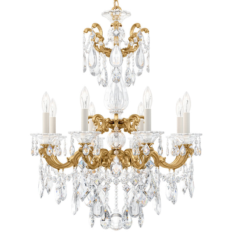 La Scala 8 Light 25in x 34in Chandelier in Florentine Bronze with Clear Radiance Crystals