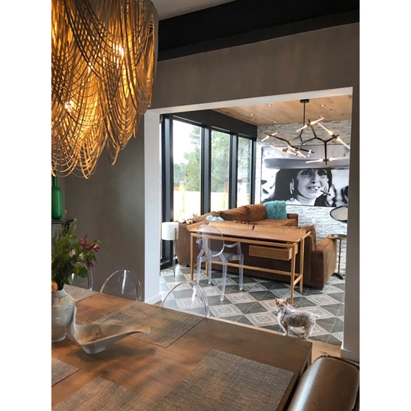 Large Leather Fringe Chandelier w/ Crown