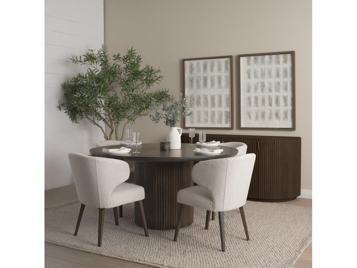 Terra 5-Piece Fluted Dining Table and 4 Niles Upholstered Chairs with Terra Sideboard Set