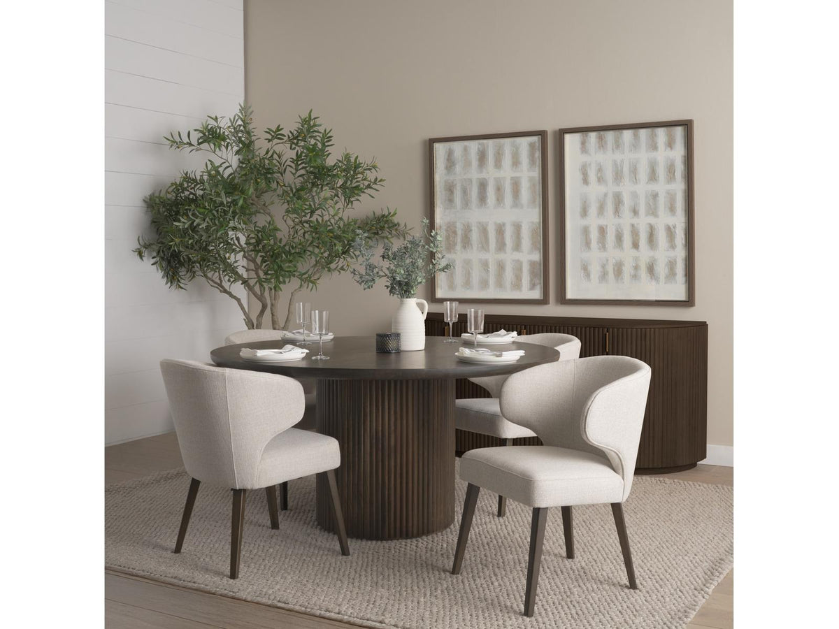 Terra 5-Piece Fluted Dining Table and 4 Niles Upholstered Chairs with Terra Sideboard Set