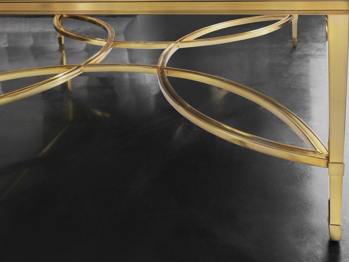 Brielle Rectangular Glass Coffee Table with Polished Brass Frame