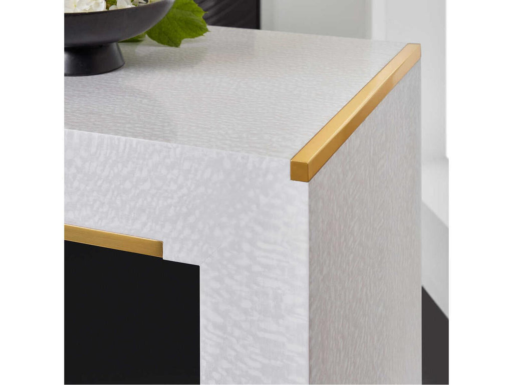 Mirage Rectangular White Lacewood Console Table with Brass Accents
