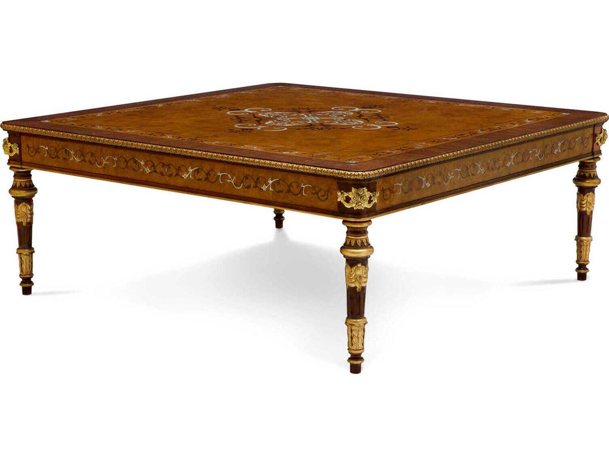 Finneas Square Wood Myrtle Burl Gold Gilt Cocktail Table