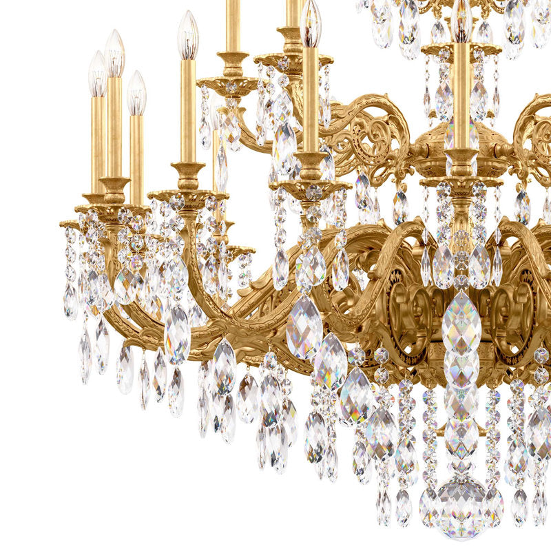Milano 28 Light 50in x 68in Three-Tier Chandelier in Heirloom Bronze with Clear Heritage Handcut Crystals