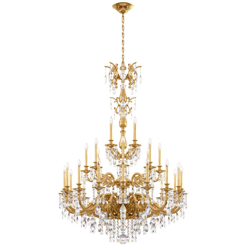 Milano 28 Light 50in x 68in Three-Tier Chandelier in Heirloom Bronze with Clear Heritage Handcut Crystals