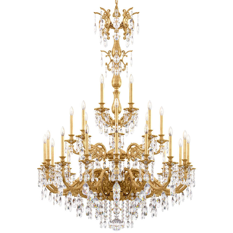Milano 28 Light 50in x 68in Three-Tier Chandelier in Heirloom Bronze with Clear Heritage Handcut Crystals