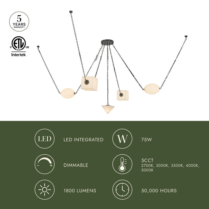 Mineral 5-Light Brass dimmable LED Chandelier