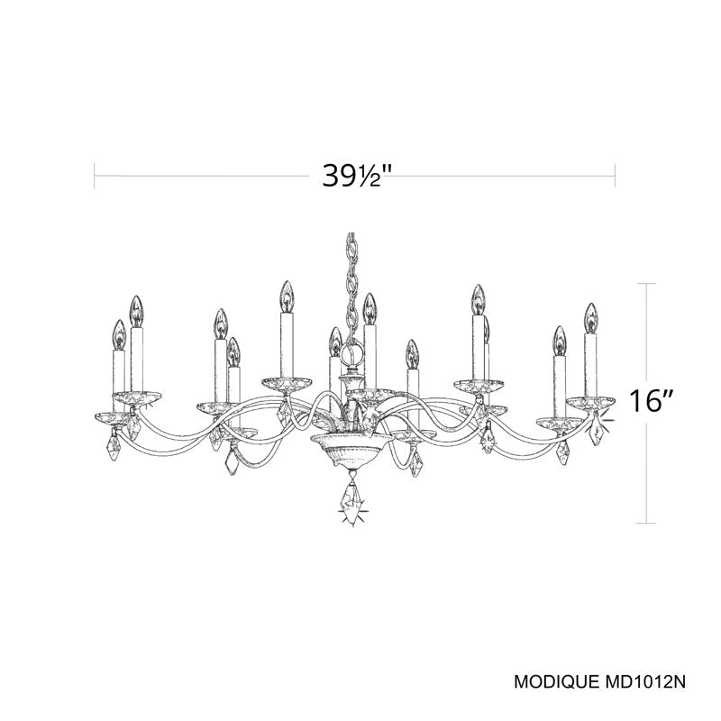 Modique 12 Light 39.5in x 16in Chandelier in Ferro Black with Clear Heritage Handcut Crystals