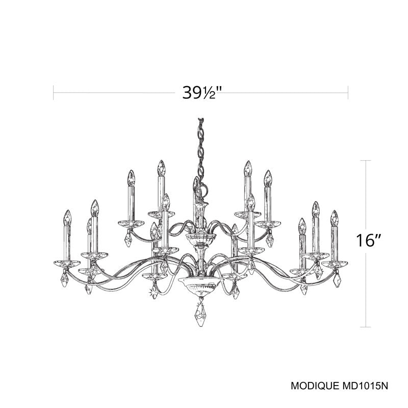 Modique 15 Light 39.5in x 22in Two-Tier Chandelier in Ferro Black with Clear Heritage Handcut Crystals