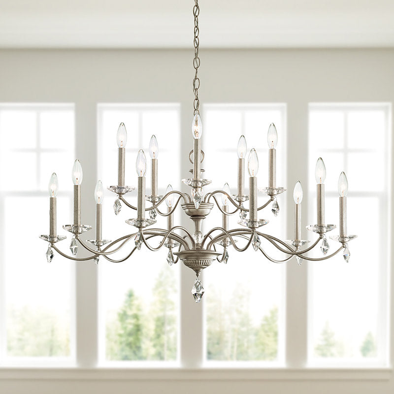 Modique 15 Light 39.5in x 22in Two-Tier Chandelier in Ferro Black with Clear Heritage Handcut Crystals