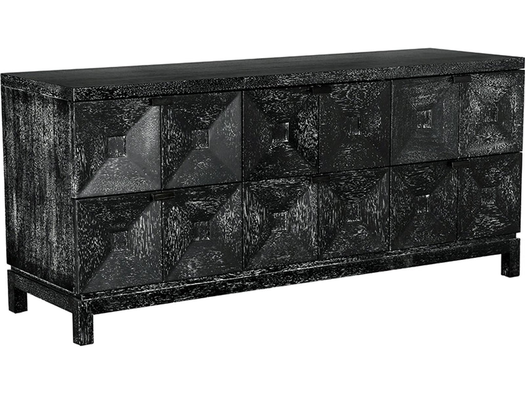 Musashi 6-Drawer Walnut Wood Double Dresser with Brass Pulls