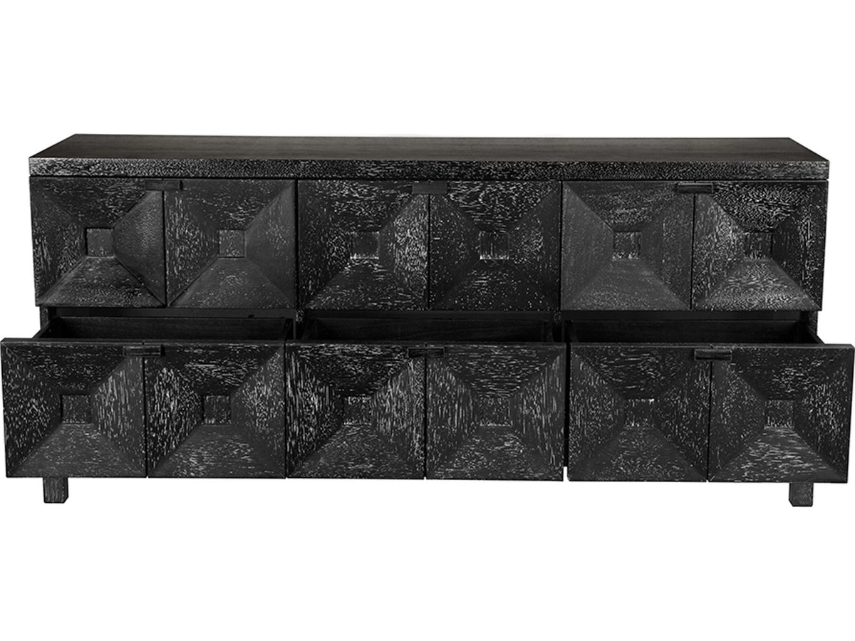 Musashi 6-Drawer Walnut Wood Double Dresser with Brass Pulls