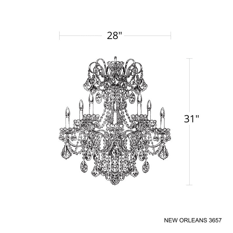 New Orleans 10 Light 28in x 31in Chandelier in Heirloom Gold with Clear Radiance Crystals