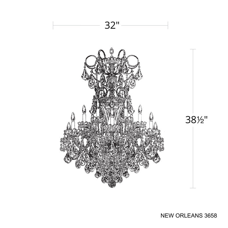 New Orleans 14 Light 32in x 38.5in Chandelier in Antique Silver with Clear Radiance Crystals