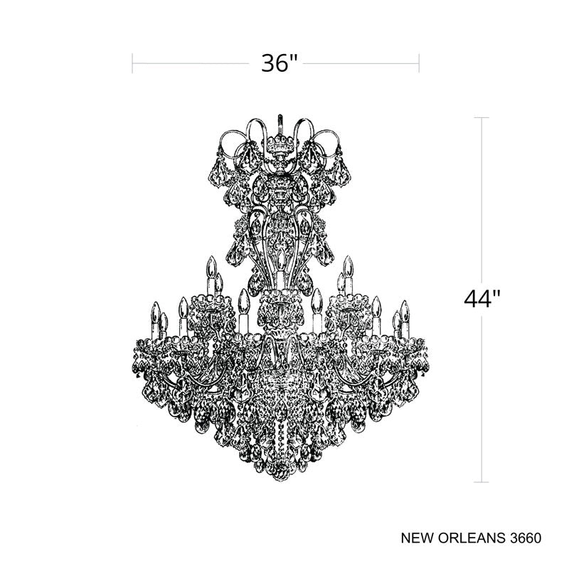 New Orleans 18 Light 36in x 44in Chandelier in Black Pearl with Clear Radiance Crystals