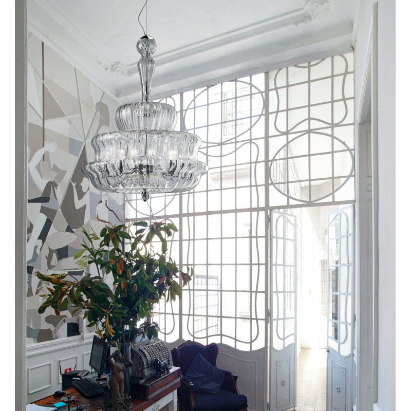 Novecento Suspension G Crystal Striped Glass Glossy Chrome E12 Ul