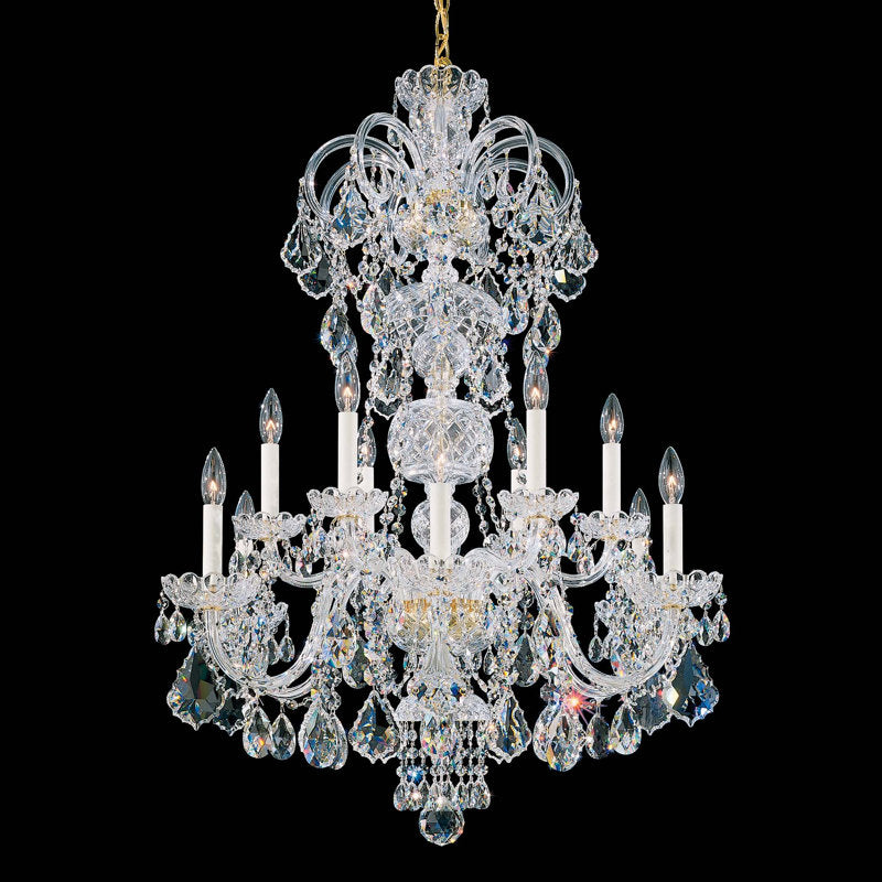Olde World 12 Light 30in x 39in Chandelier in Polished Gold with Clear Radiance Crystals
