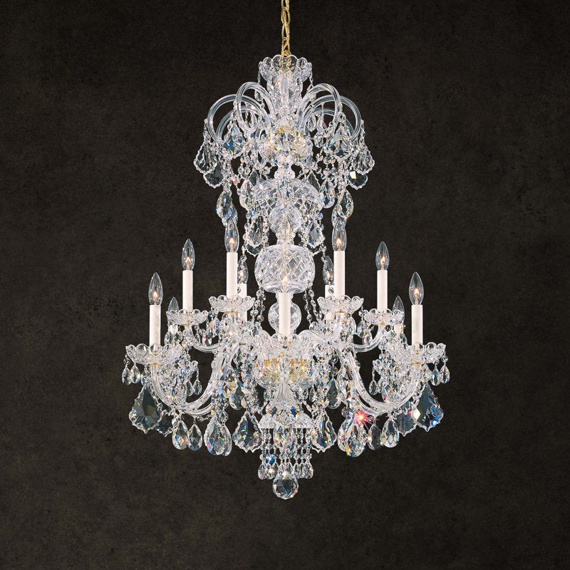 Olde World 12 Light 30in x 39in Chandelier in Polished Gold with Clear Radiance Crystals