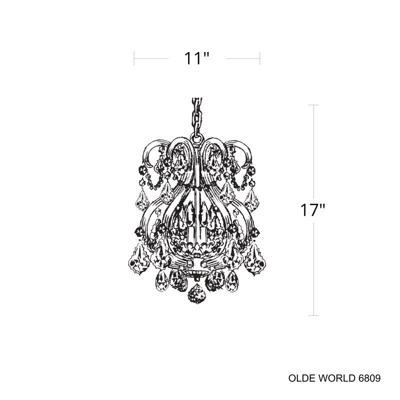 Olde World 4 Light 11in x 17in Pendant in Polished Gold with Clear Radiance Crystals