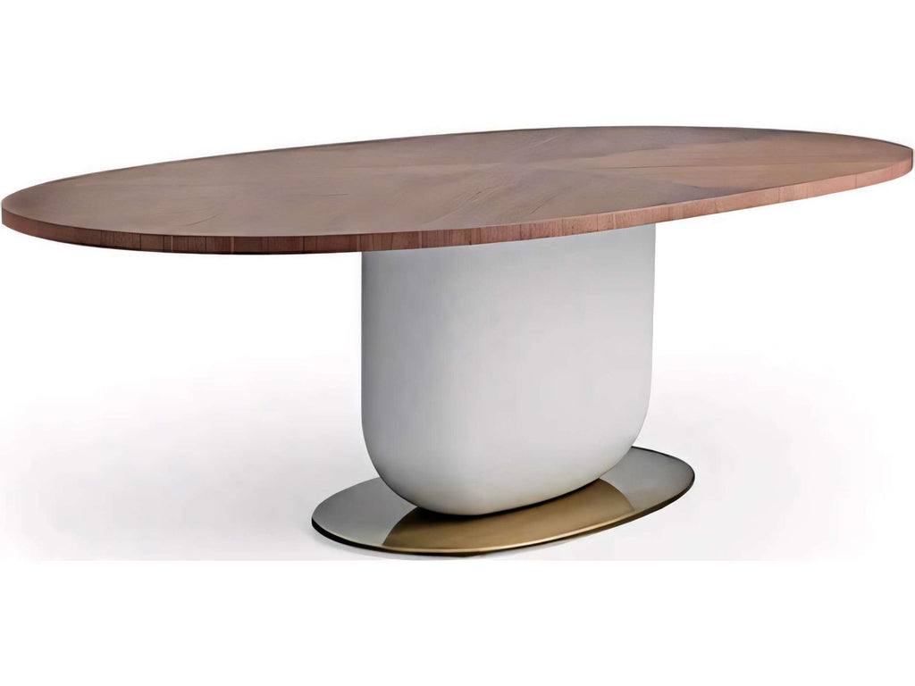 Ettore 94-Inch Oval Wood Walnut Dining Table with Fog Grey Pillar and Glossy Bronze Base