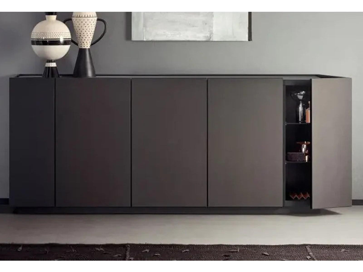 Cornice 82-Inch Sideboard with Dark Grey Ash and Grey Roccia Matt Lacquer