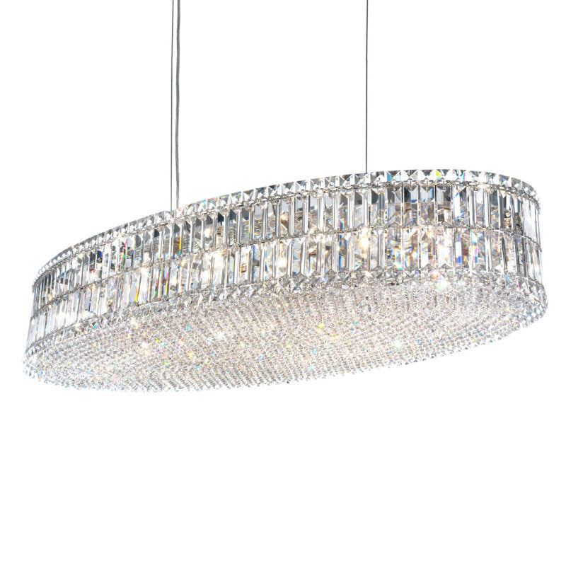 Plaza 24 Light 48in x 7in Linear Oval Pendant in Polished Stainless Steel with Clear Radiance Crystals