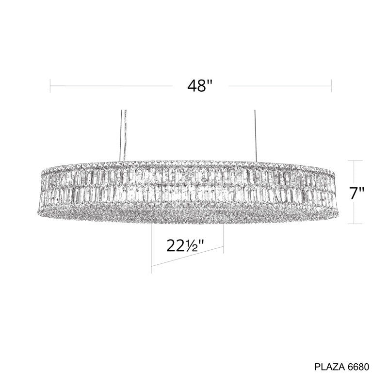 Plaza 24 Light 48in x 7in Linear Oval Pendant in Polished Stainless Steel with Clear Radiance Crystals