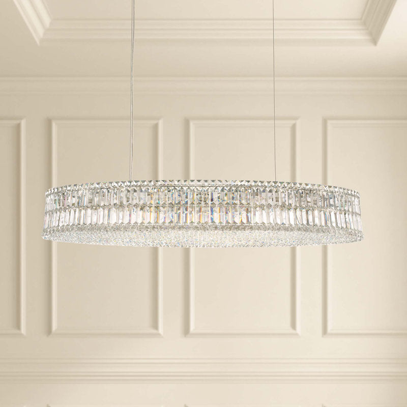 Plaza 24 Light 48in x 7in Linear Oval Pendant in Polished Stainless Steel with Clear Radiance Crystals