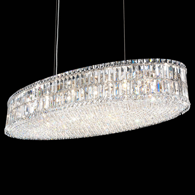 Plaza 24 Light 48in x 7in Linear Oval Pendant in Polished Stainless Steel with Clear Radiance Crystals