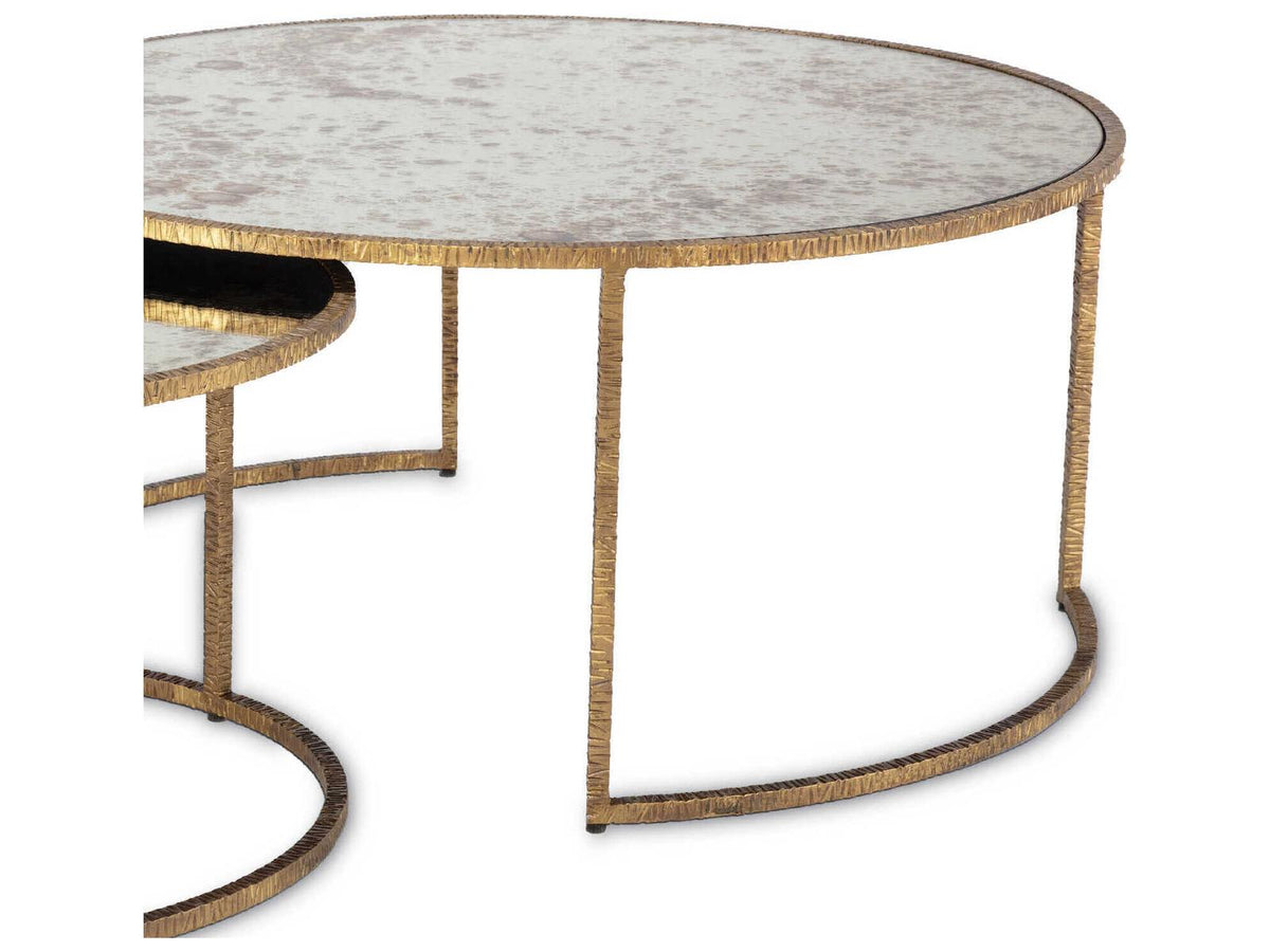 Anastasia Round Coffee Table with Antiqued Mirror Top in Gold