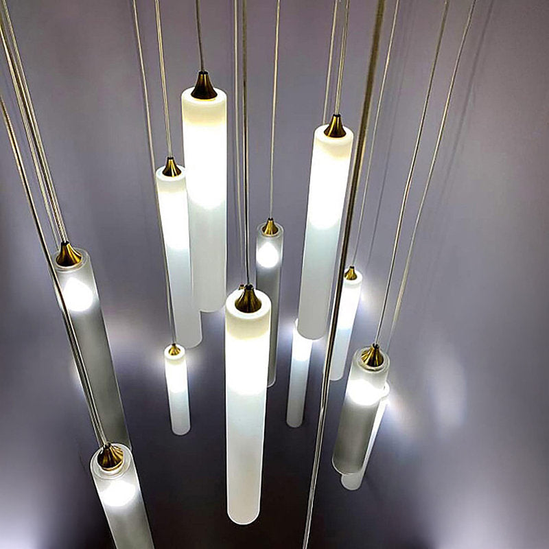 Rainfall 11 Frosted White &amp; Grey Glass Pendants Chandelier