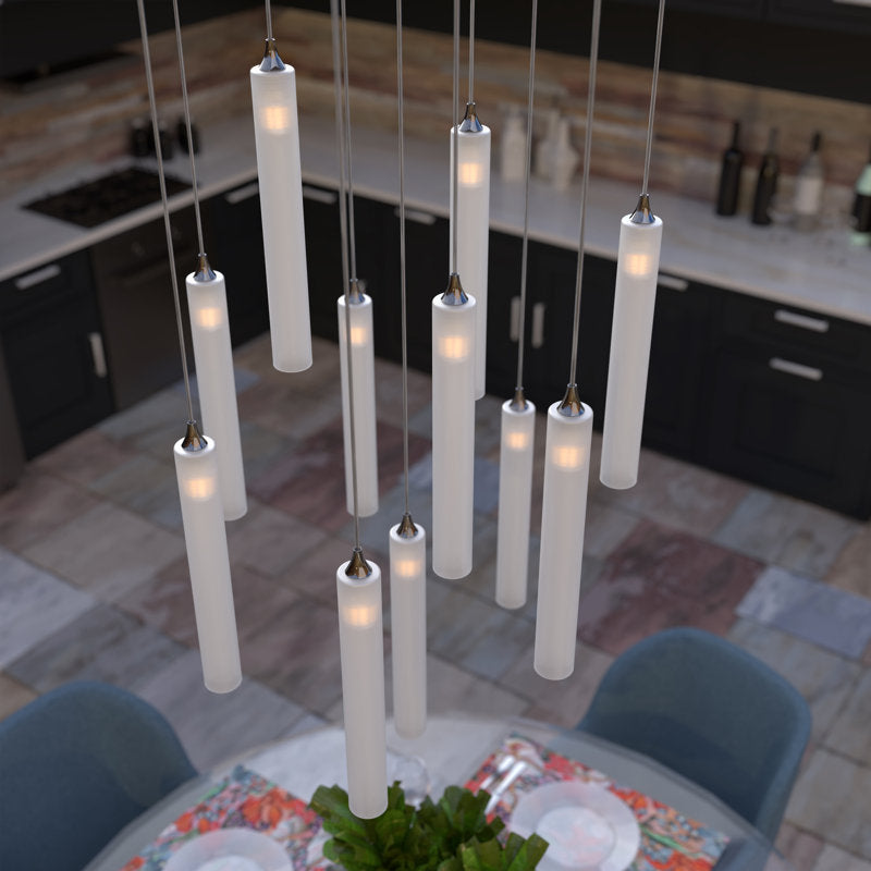 Rainfall 11 Frosted White Glass Pendants Chandelier