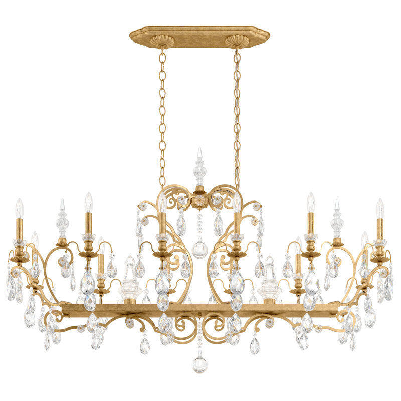 Renaissance 12 Light 56in x 34in Linear Chandelier in Antique Silver with Clear Heritage Handcut Crystals