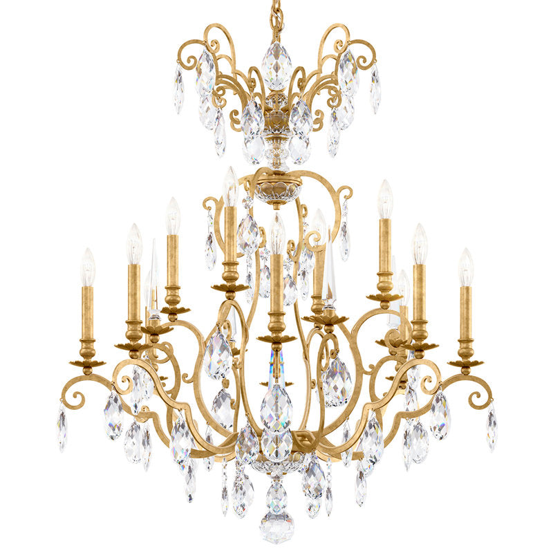 Renaissance Nouveau 12 Light 32in x 38in Chandelier in Heirloom Gold with Clear Heritage Handcut Crystals