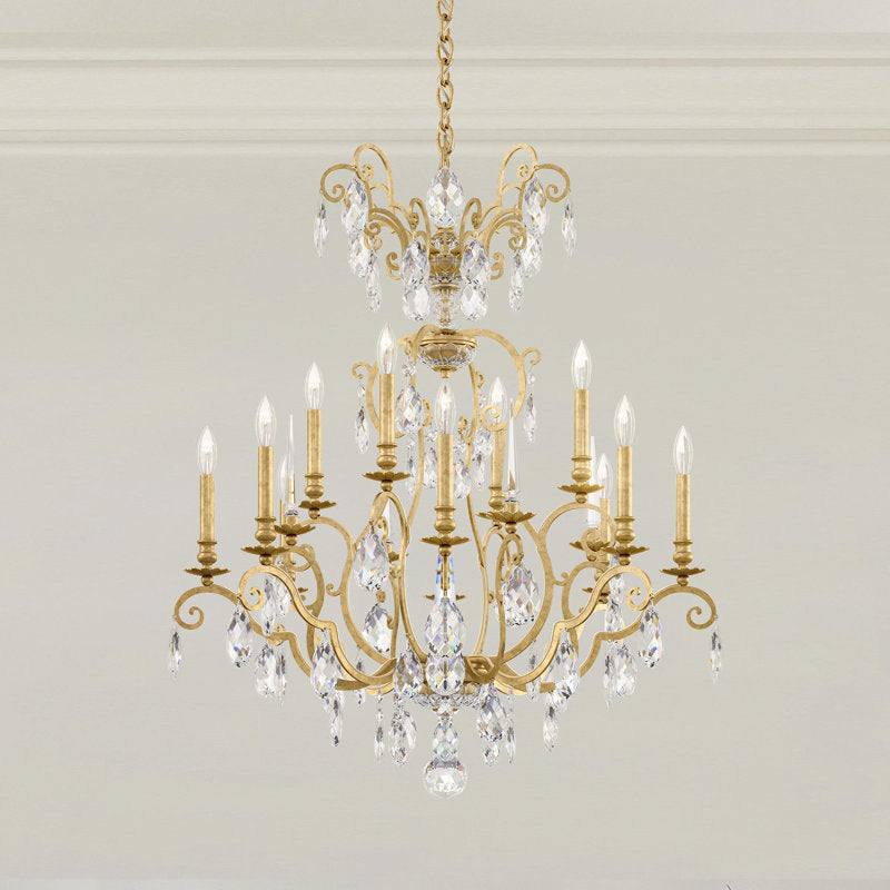 Renaissance Nouveau 12 Light 32in x 38in Chandelier in Heirloom Gold with Clear Heritage Handcut Crystals