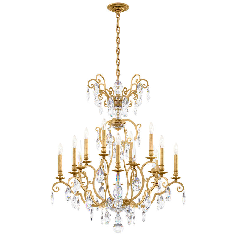 Renaissance Nouveau 12 Light 32in x 38in Chandelier in Heirloom Gold with Clear Heritage Handcut Crystals
