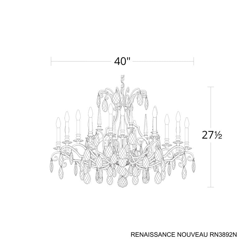 Renaissance Nouveau 18 Light 40in x 27.5in Chandelier in Heirloom Bronze with Clear Heritage Handcut Crystals