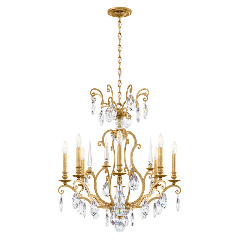 Renaissance Nouveau 8 Light 32in x 31in Chandelier in Heirloom Gold with Clear Heritage Handcut Crystals