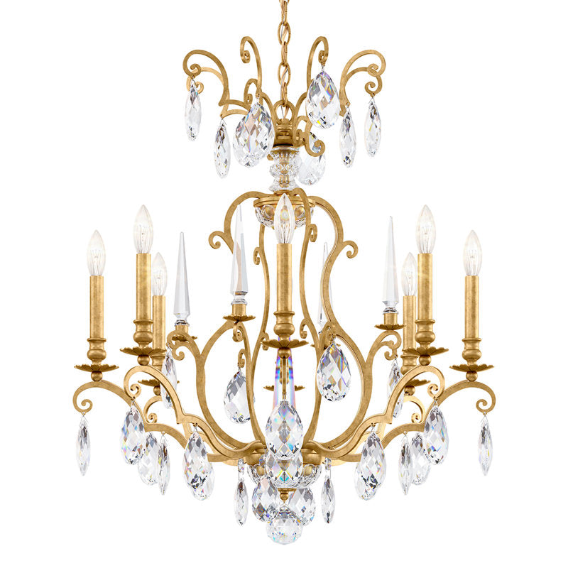 Renaissance Nouveau 8 Light 32in x 31in Chandelier in Heirloom Gold with Clear Heritage Handcut Crystals