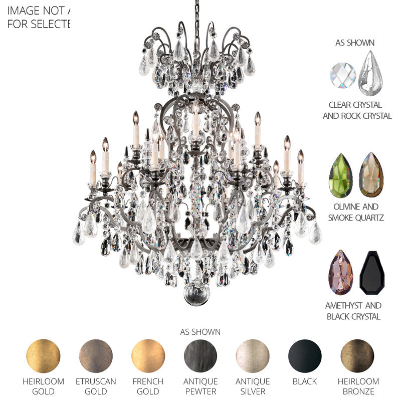 Renaissance Rock Crystal 15 Light 38in x 44in Chandelier in Black with Amethyst and Black Diamond Heritage Handcut and Quartz Rock Crystals