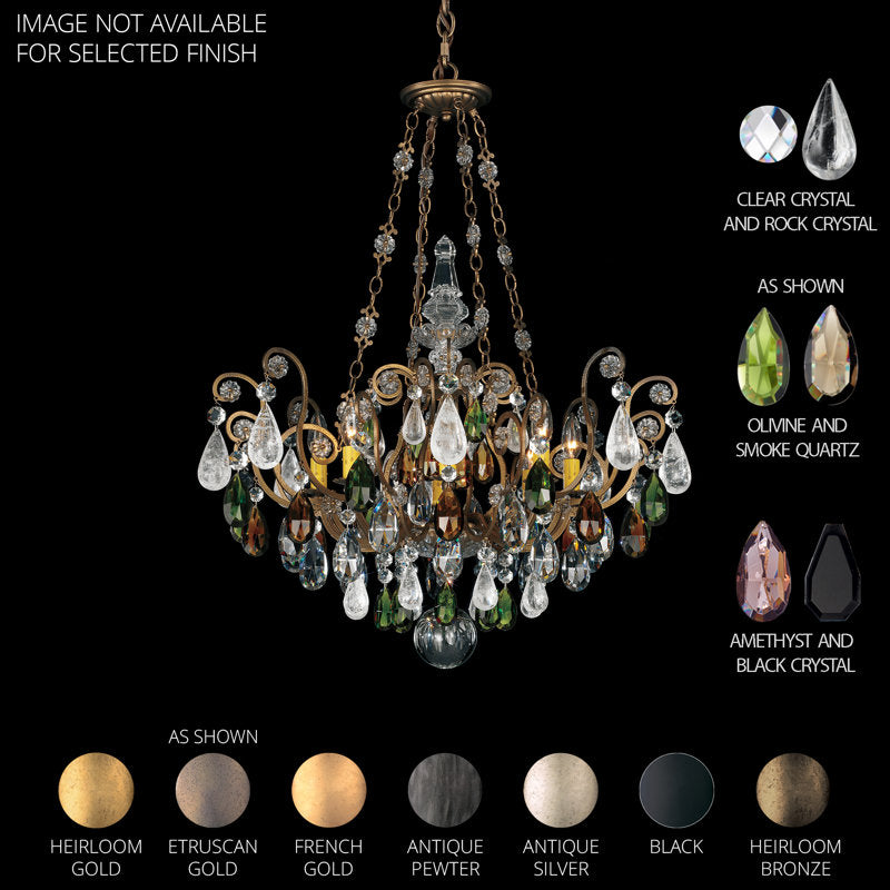 Renaissance Rock Crystal 8 Light 26.5in x 35in Pendant in Black with Amethyst and Black Diamond Heritage Handcut and Quartz Rock Crystals