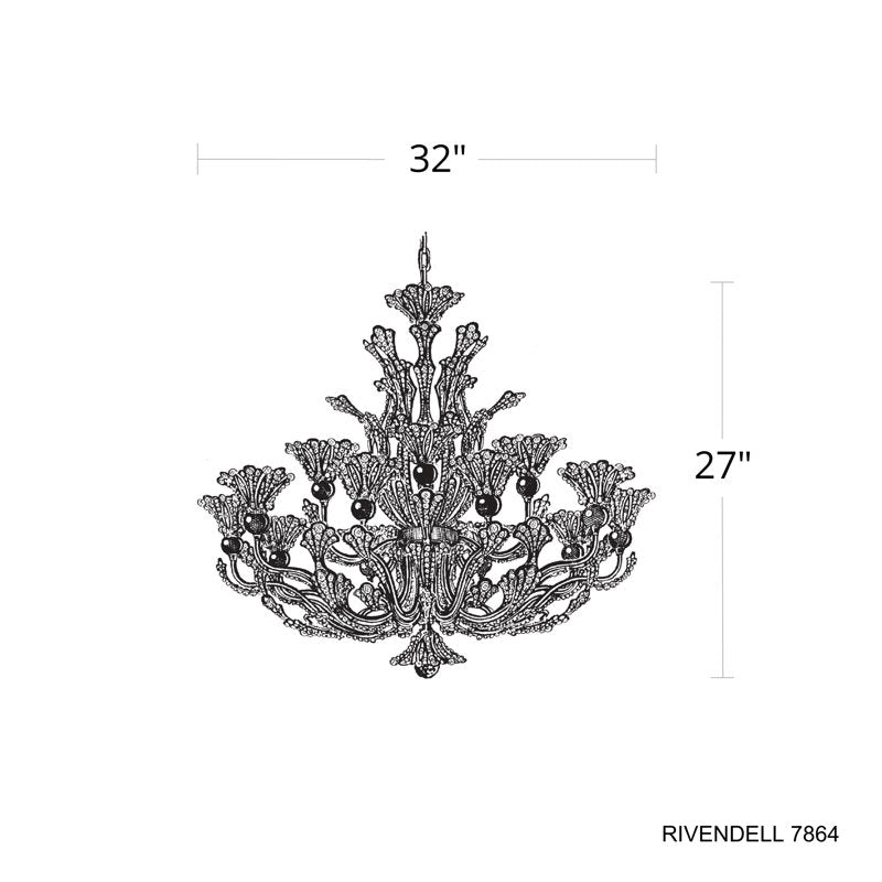 Rivendell 16 Light 32in x 27in Two-Tier Chandelier in Black with Clear Radiance Crystals