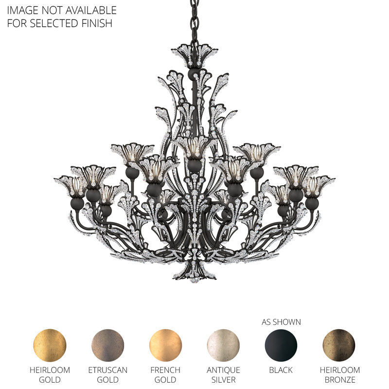 Rivendell 16 Light 32in x 27in Two-Tier Chandelier in Black with Clear Radiance Crystals
