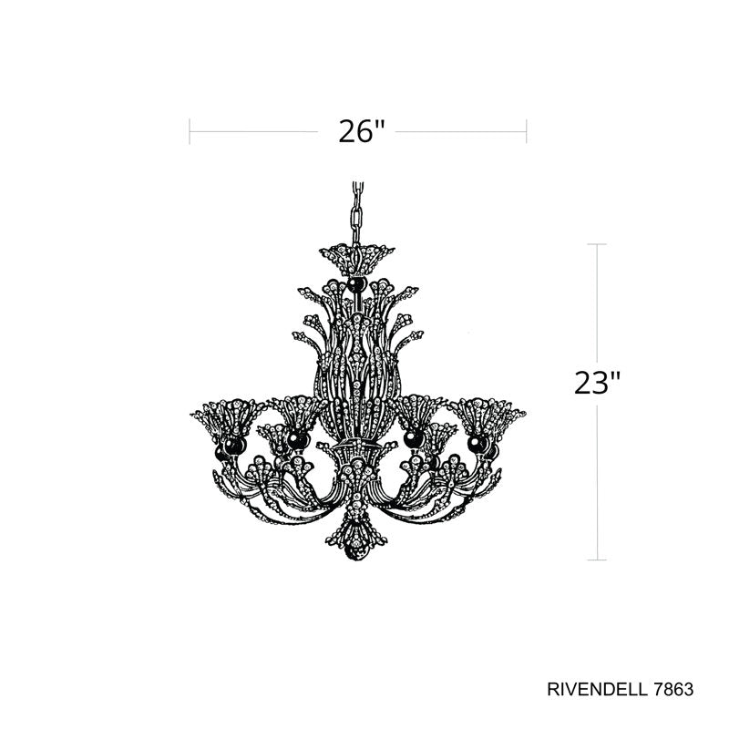 Rivendell 8 Light 26in x 23in Chandelier in French Gold with Clear Radiance Crystals